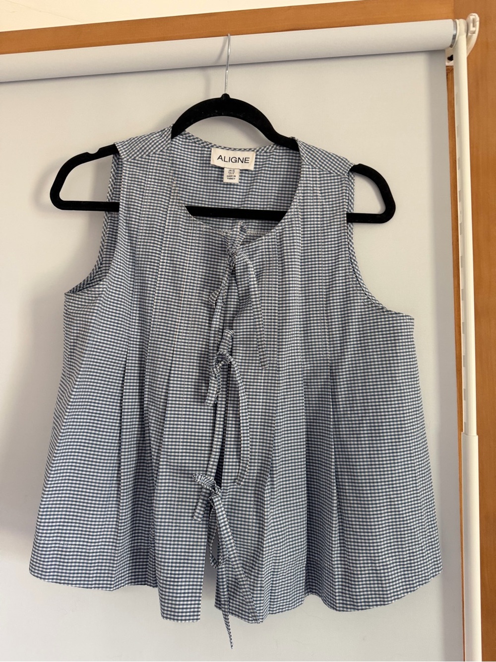 ALIGNE Blue Gingham Tie-Front Sleeveless Camisole